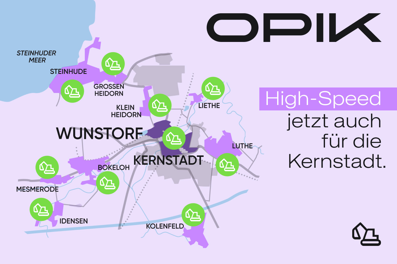 Karte von Wunstorf und Umland: High-Speed jetzt auch für die Kernstadt.